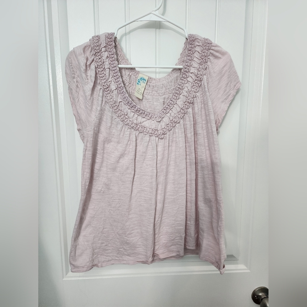 Anthropologie Ruffled Neckline Blouse in Light Pink, Size XL